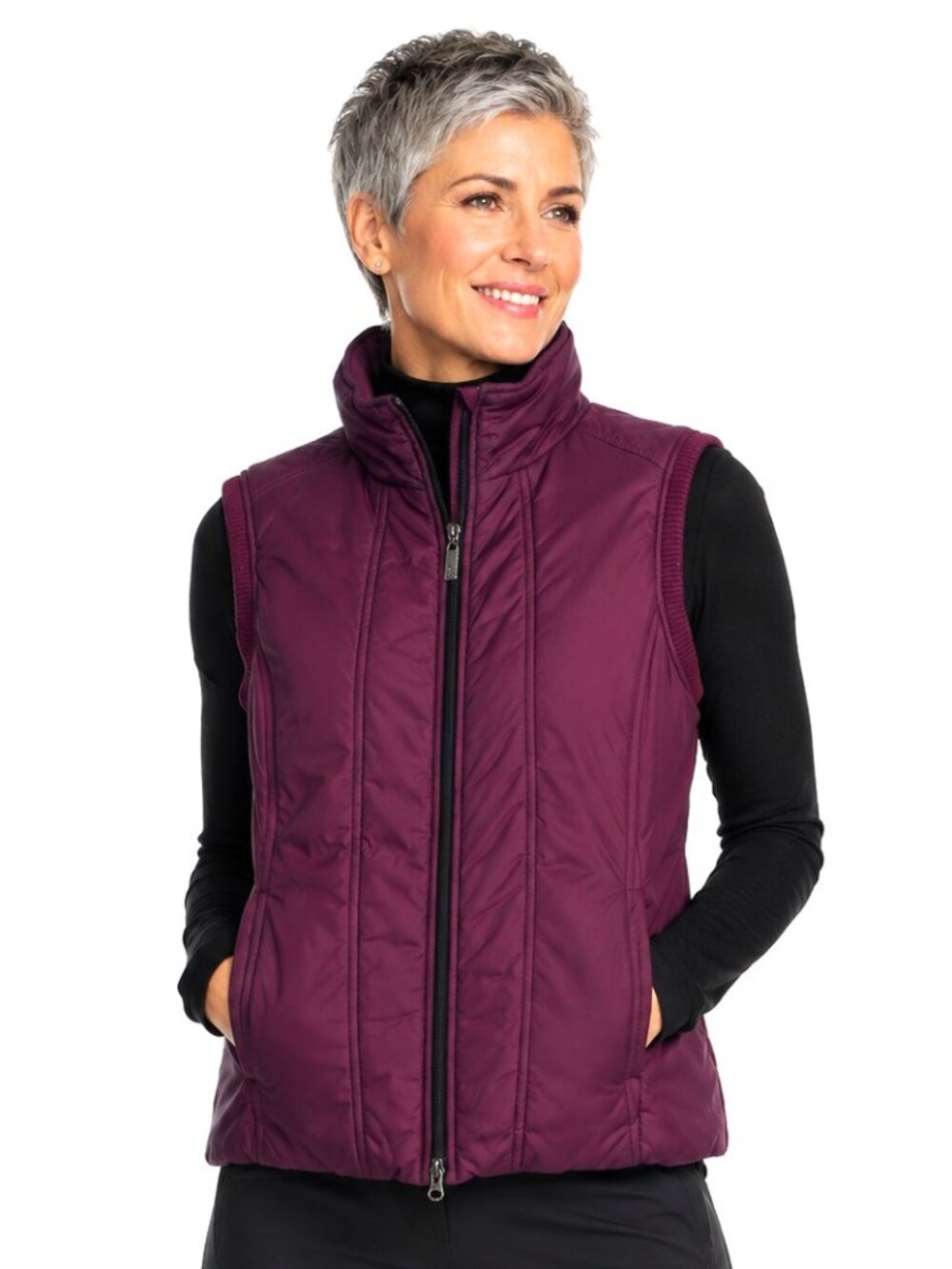 Olsen Europe Maroon Red Ribbed Back Quilted Vest